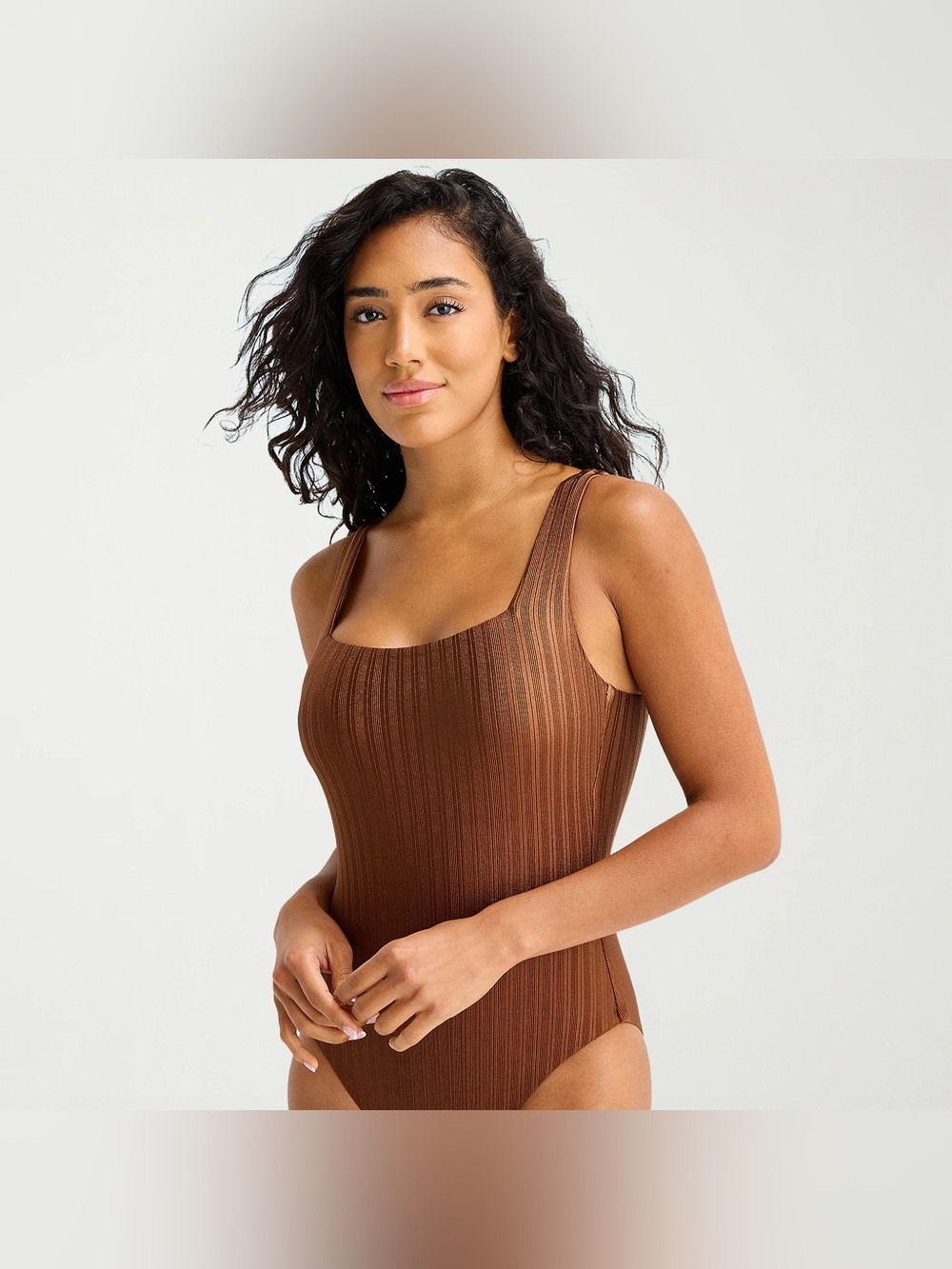 Mynah Womens Moderate Coverage One Piece Swimsuit in Chocolate